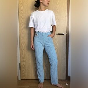 Vintage 100% Suede Light Blue High Waisted Straight Leg Pants Skotts Suede Sz 6